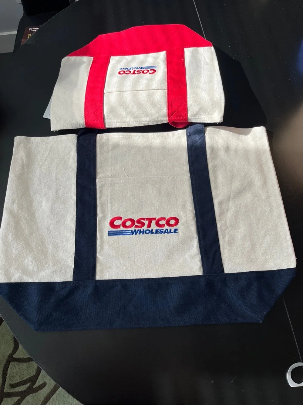Costco Japan Canvas Tote Bags, Set Of 2 (1 LG Blue trim, 1 SM Red trim), NWT - Picture 3 of 12